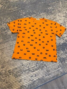 Orange All-Over Letter Print Crewneck Tee - Unbranded
